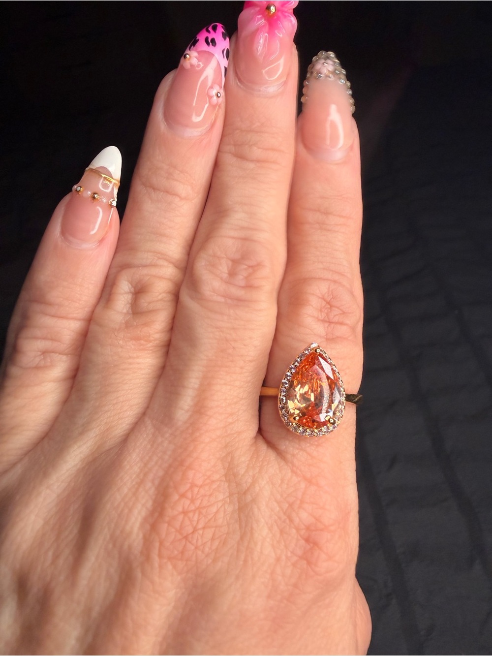 Champagne Pear Halo Ring - Size 10